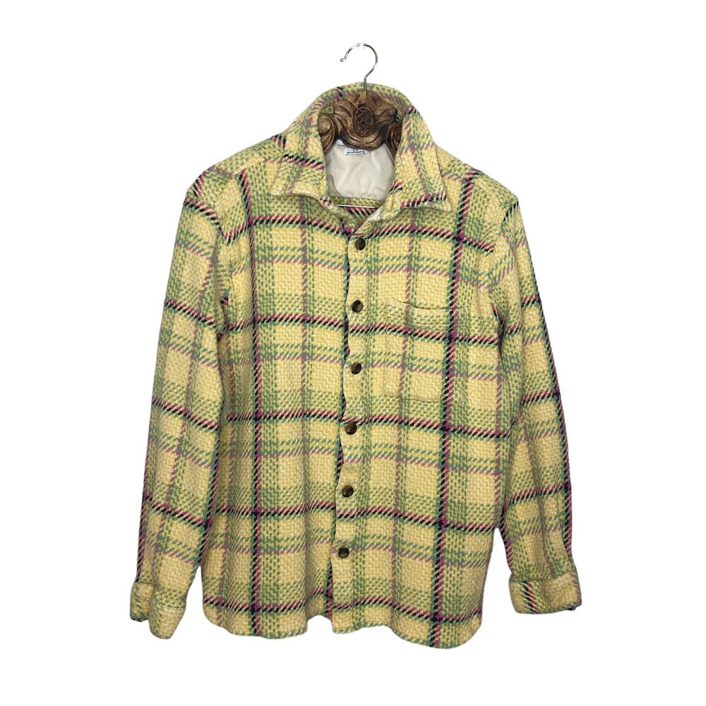 Urban Outfitters Jacket Yellow Plaid Cotton Tweed Button Front Collared Large